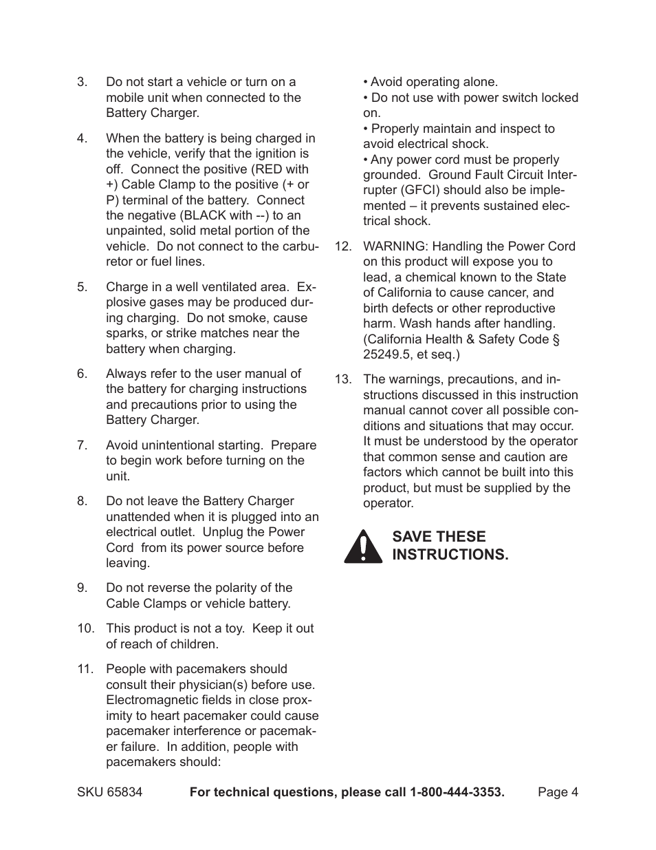 Chicago Electric Battery Charger with LCD Display 65834 User Manual | Page 4 / 13