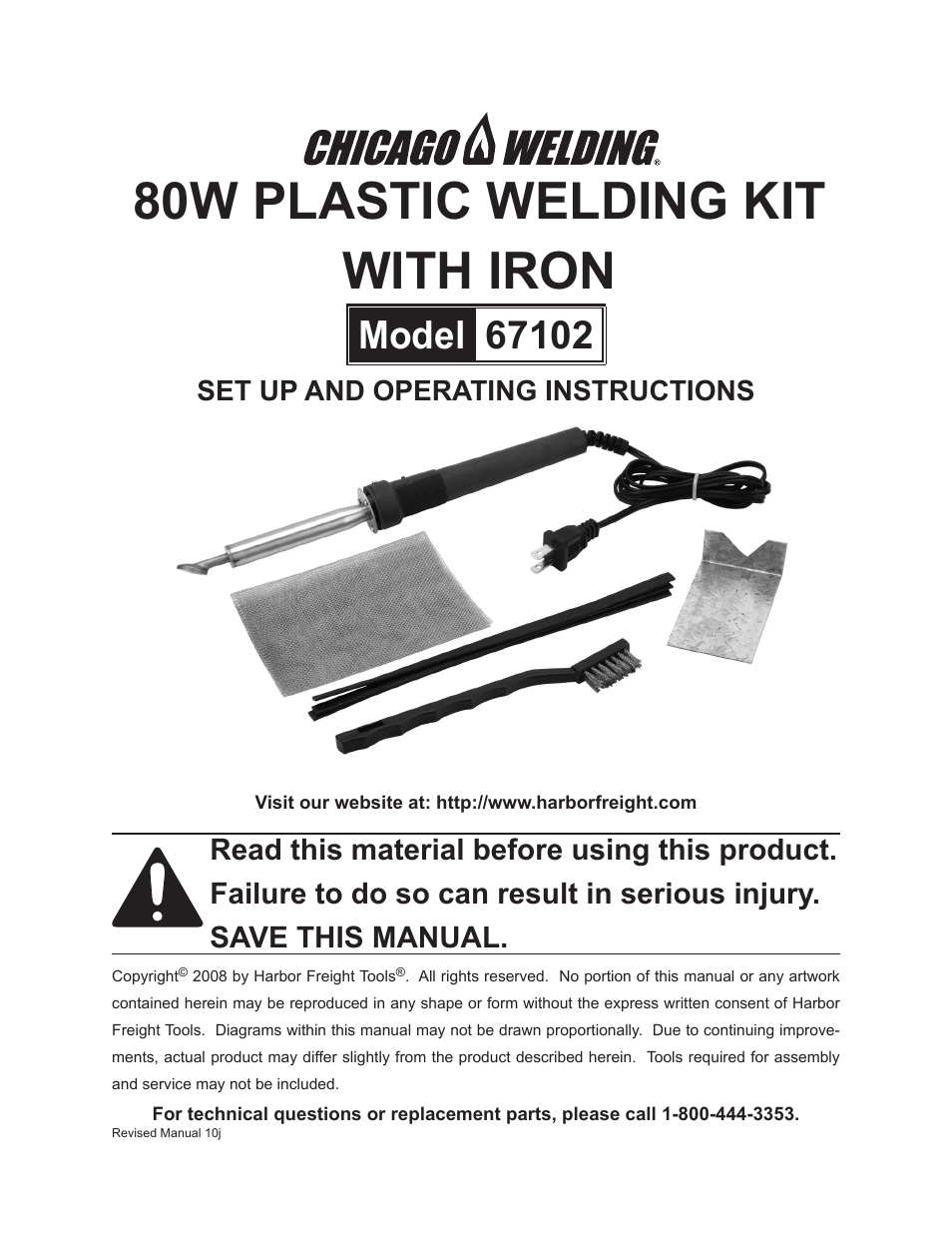 Chicago Electric 80W Plastic Welding Kit with Iron 67102 User Manual | 10 pages