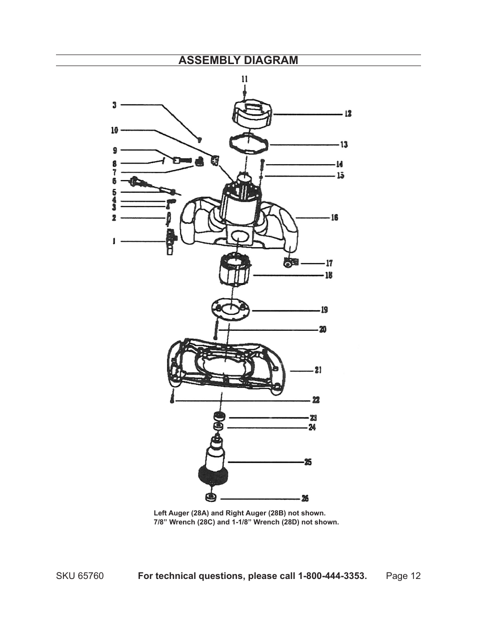 Assembly diagram | Chicago Electric 65760 User Manual | Page 12 / 14