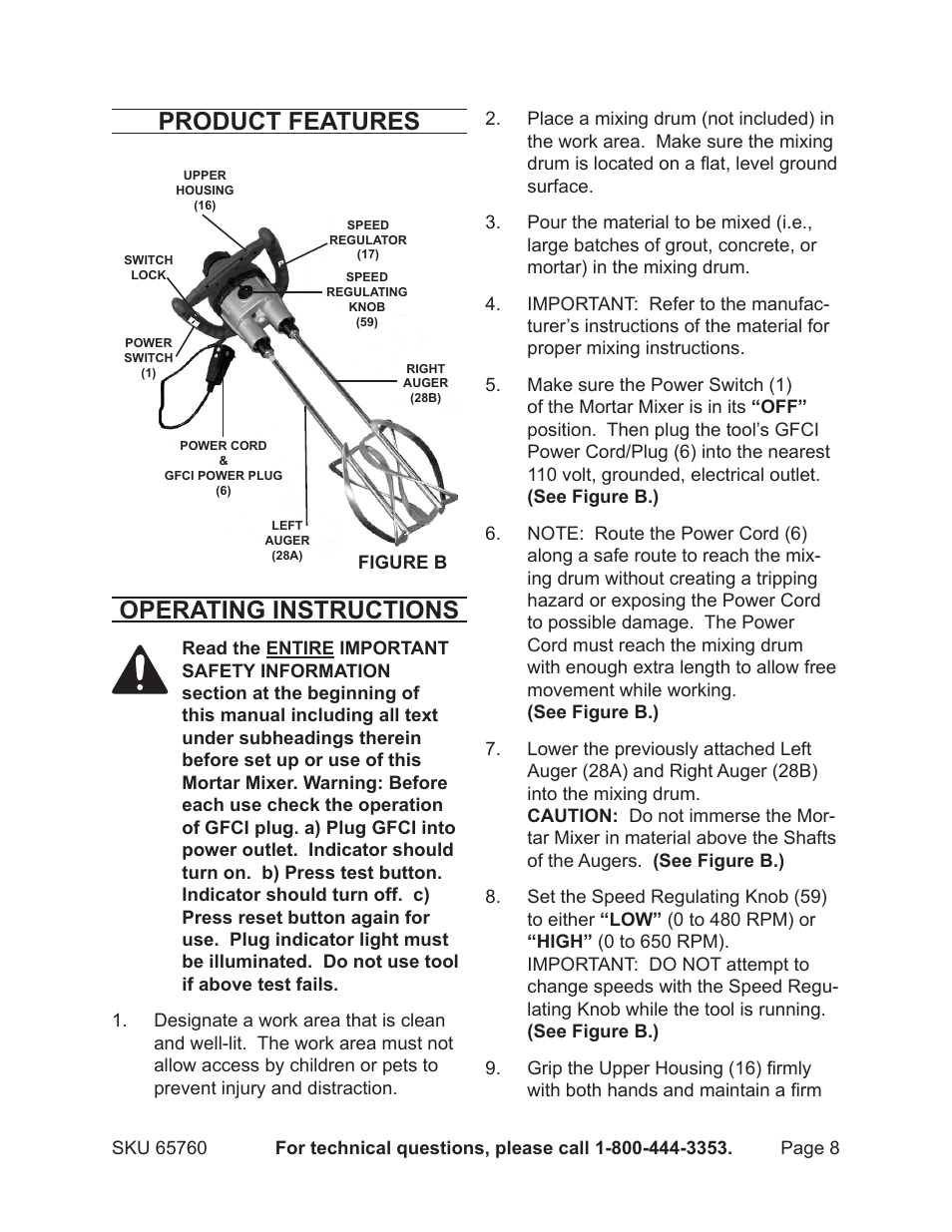 Product features, Operating instructions | Chicago Electric 65760 User Manual | Page 8 / 14