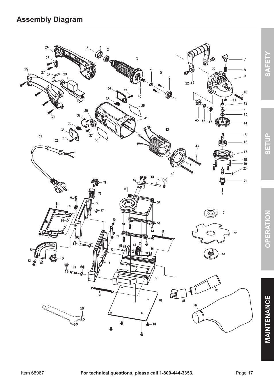 Assembly diagram | Chicago Electric 4" Biscut Plate Joiner 68987 User Manual | Page 17 / 20