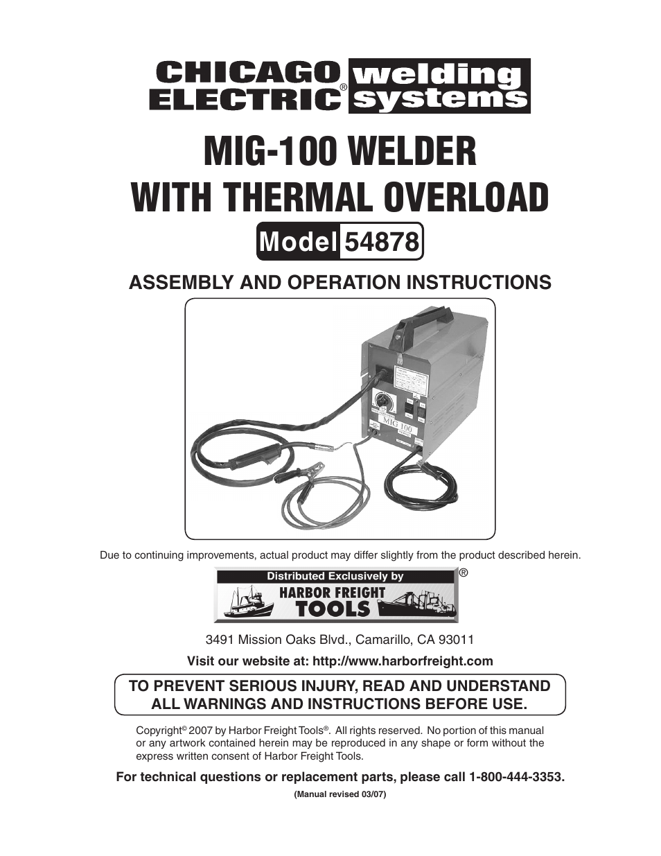 Chicago Electric MIG-100 Welder 54878 User Manual | 14 pages