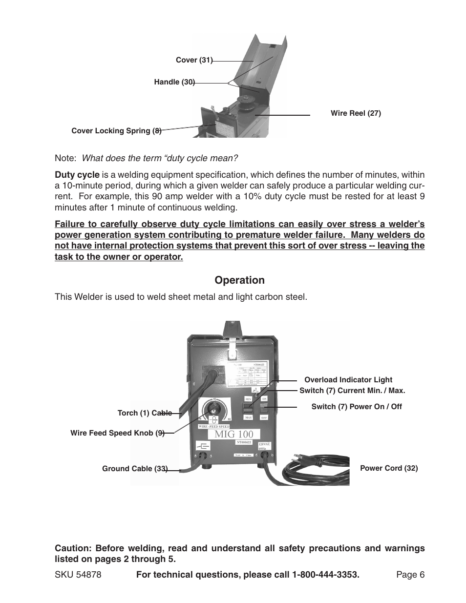 Operation | Chicago Electric MIG-100 Welder 54878 User Manual | Page 6 / 14