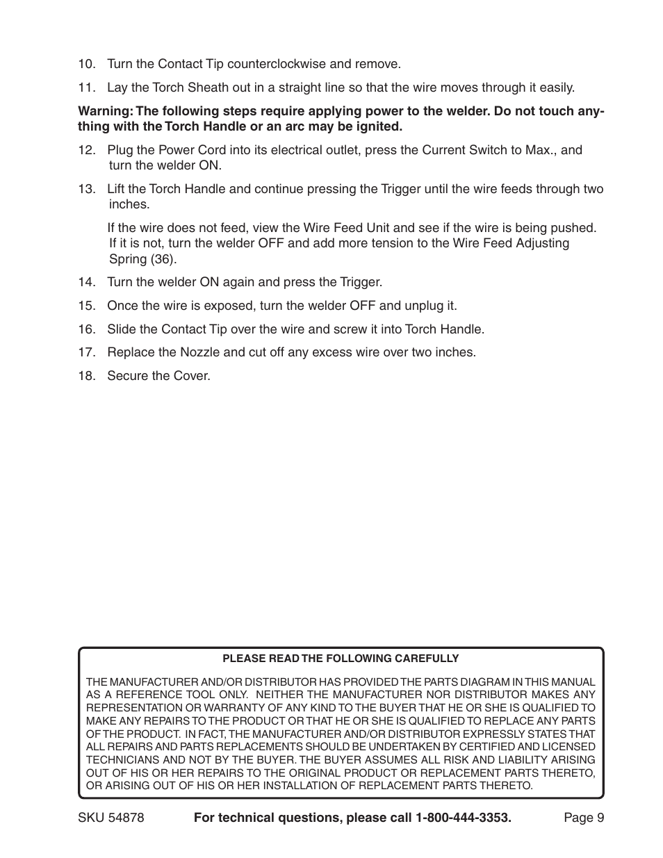 Chicago Electric MIG-100 Welder 54878 User Manual | Page 9 / 14