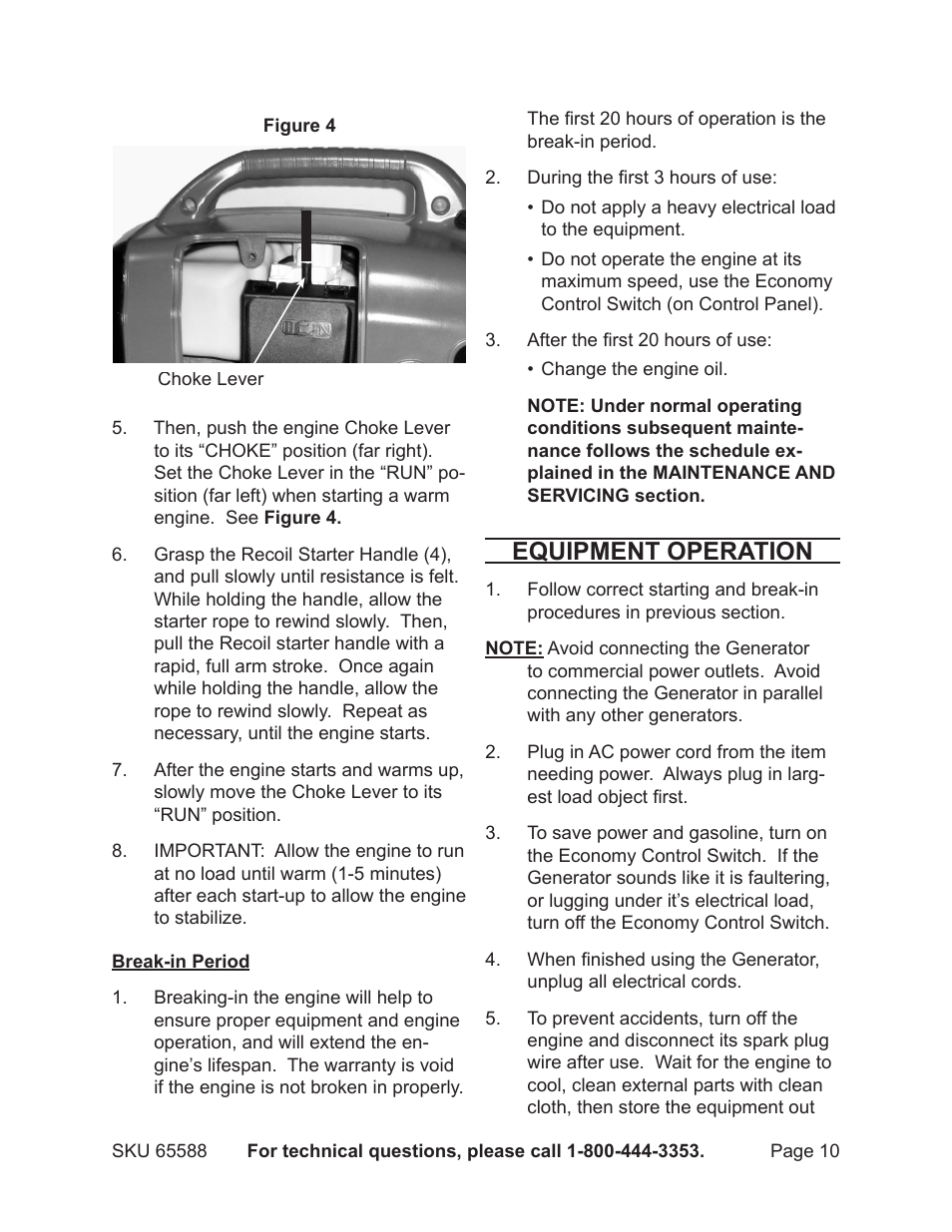 Equipment operation | Chicago Electric 65588 User Manual | Page 10 / 23