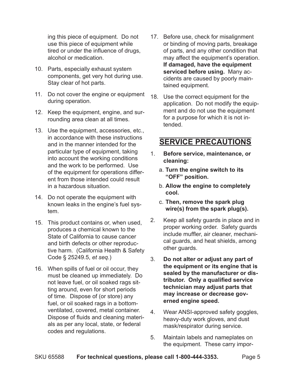 Service precautions | Chicago Electric 65588 User Manual | Page 5 / 23