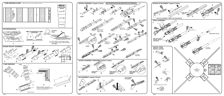 Tube marking guide, Fin preparation, Tube marking | Shock cord installation f h s, Overlap t ab, Ut w ll ll ll g | Estes 3221 - QCC Explorer User Manual | Page 2 / 2