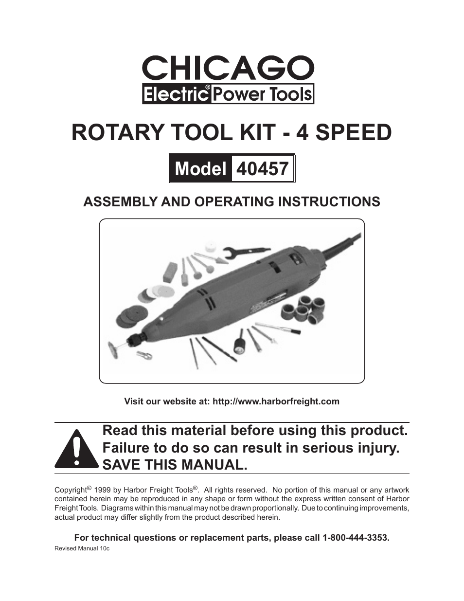 Chicago Electric Rotary Tool Kit - 4 speed 40457 User Manual | 14 pages