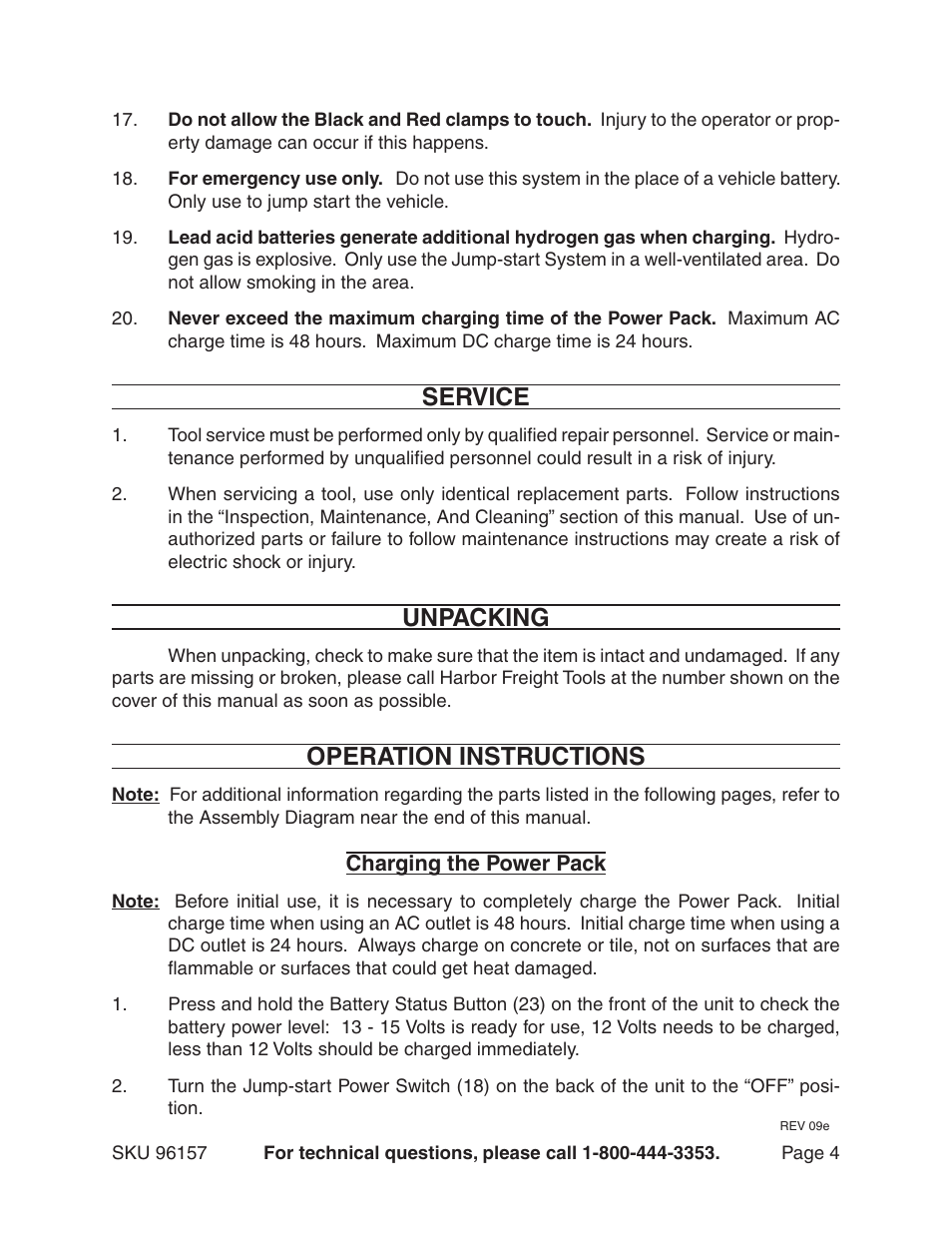 Service, Unpacking, Operation instructions | Chicago Electric 96157 User Manual | Page 4 / 10