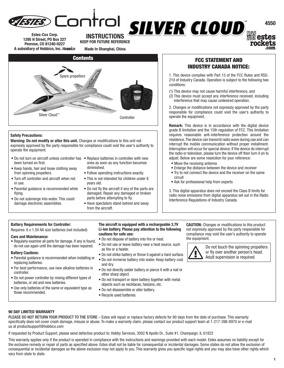 Estes 4550 - Silver Cloud User Manual | 9 pages