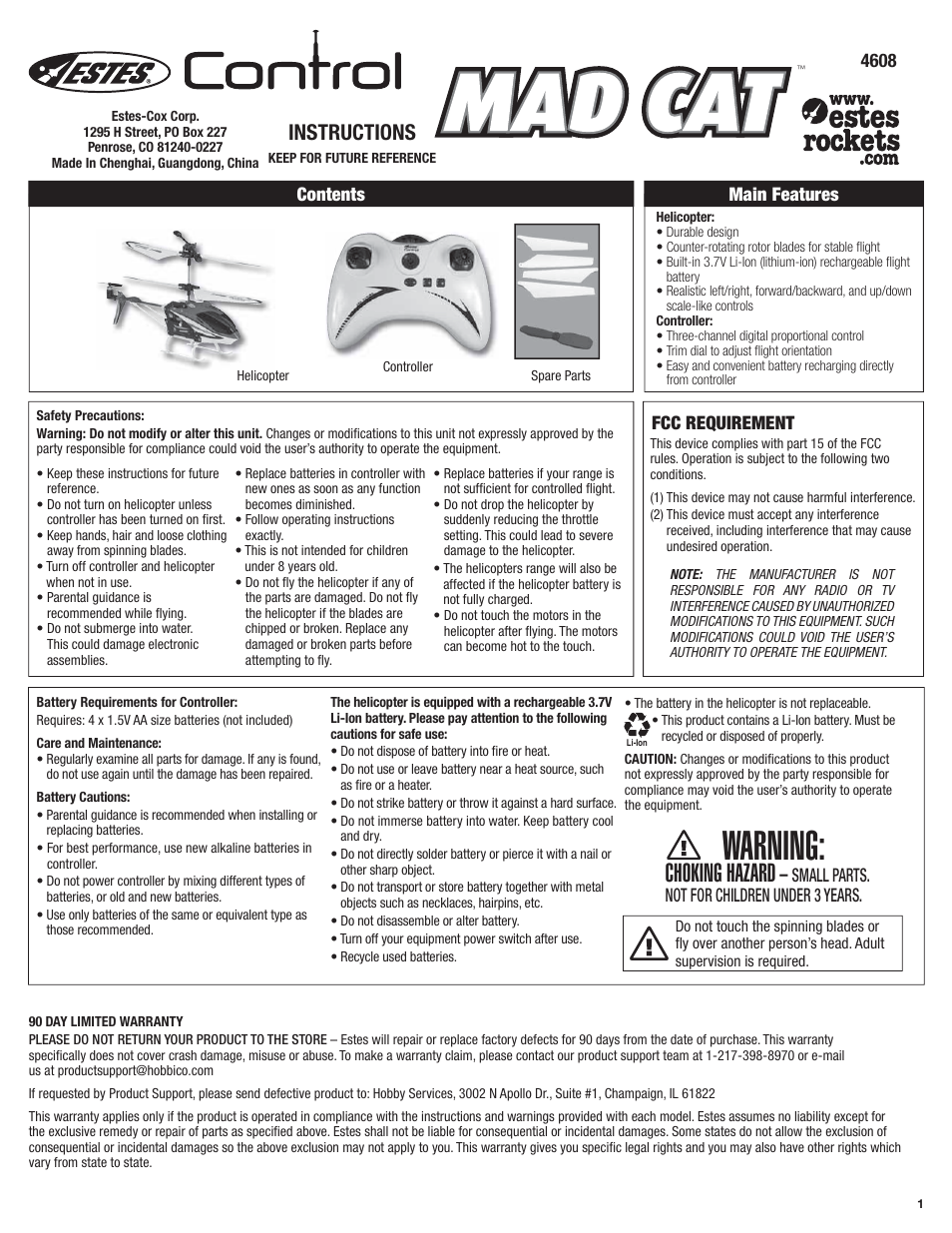 Estes 4601 - Mad Cat User Manual | 12 pages