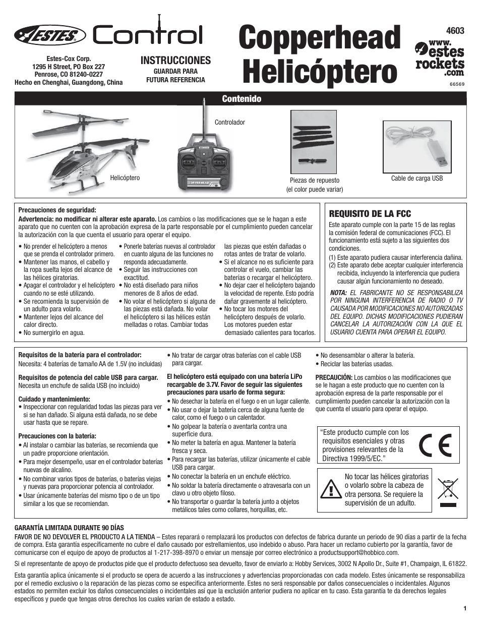 Copperhead helicóptero, Instrucciones | Estes 4603 - Copperhead User Manual | Page 5 / 12