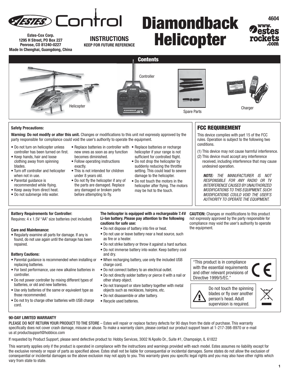 Estes 4604 - Diamondback User Manual | 12 pages