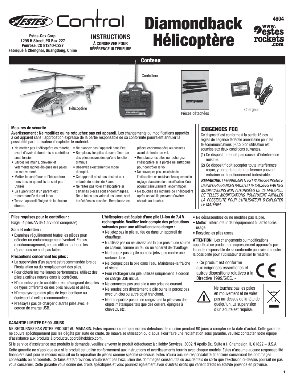 Diamondback hélicoptère, Instructions | Estes 4604 - Diamondback User Manual | Page 9 / 12