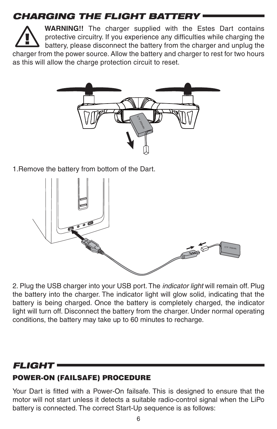 Charging the flight battery, Flight | Estes 4605 - Dart User Manual | Page 6 / 32