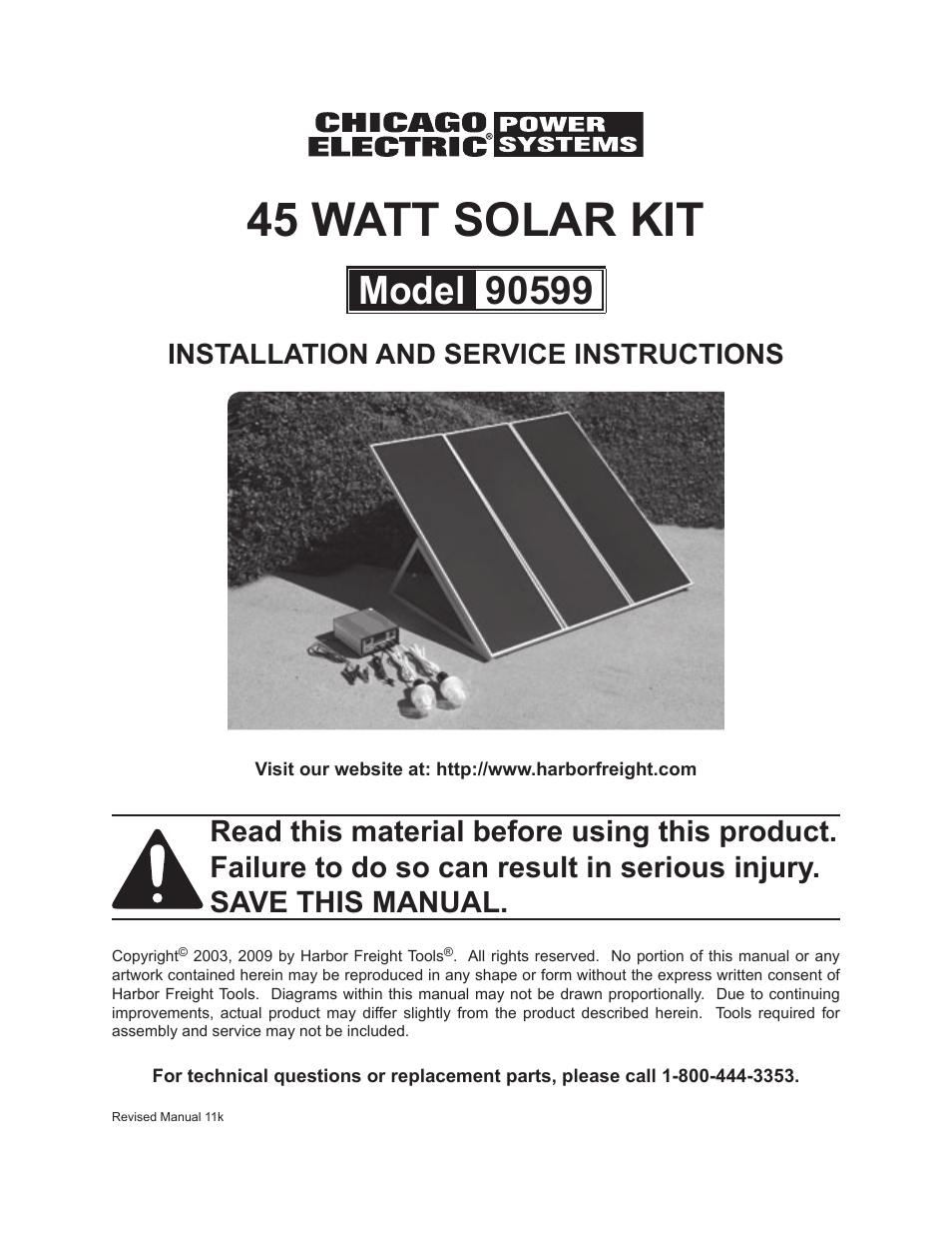 Chicago Electric 45 Watt Solar Kit 90599 User Manual | 11 pages