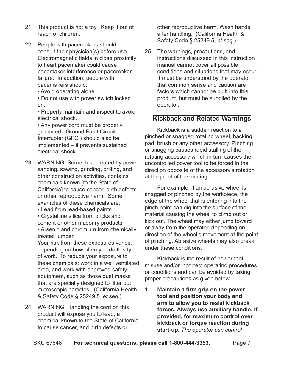 Chicago Electric Power Tools 7" Angle grinder 67648 User Manual | Page 7 / 21