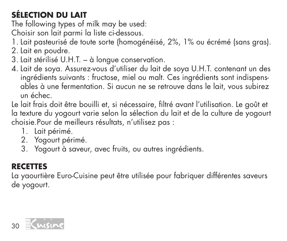 Euro Cuisine YMX750 User Manual | Page 30 / 52