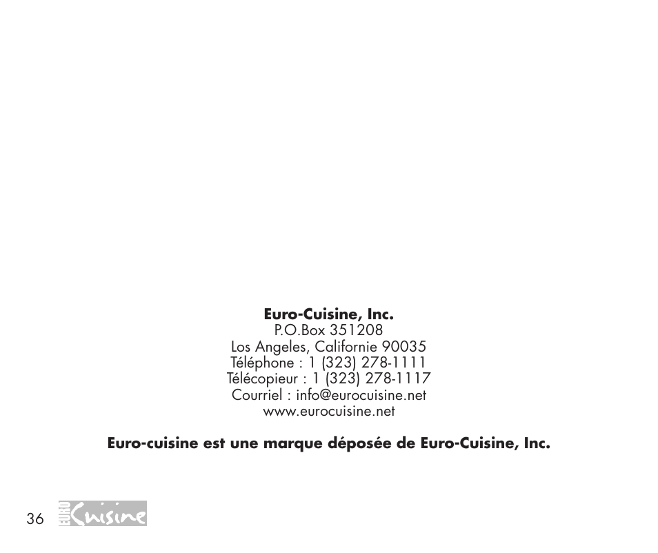 Euro Cuisine YMX750 User Manual | Page 36 / 52