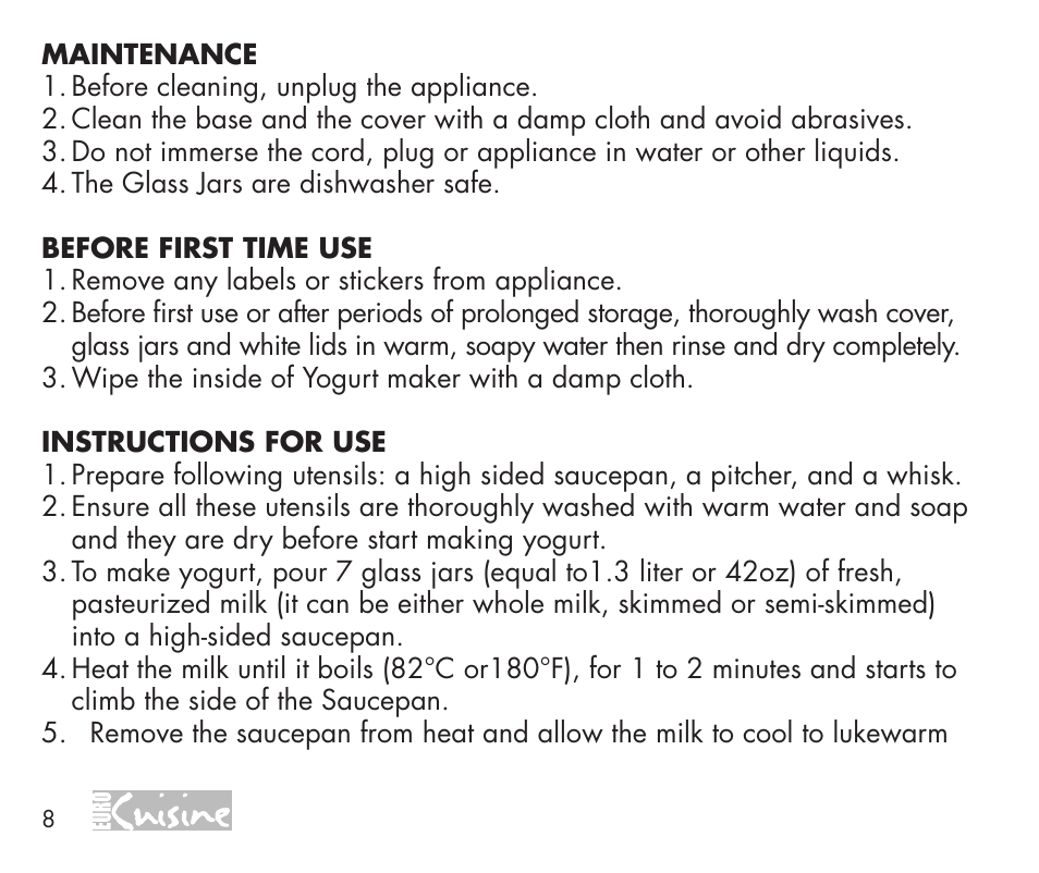 Euro Cuisine YMX750 User Manual | Page 8 / 52