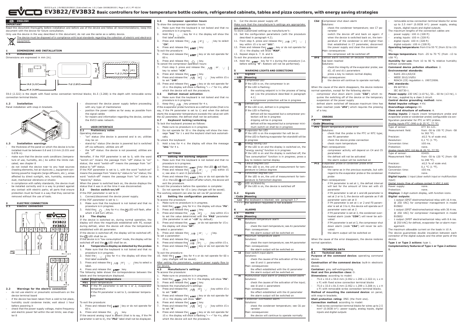 EVCO EV3B32N7 User Manual | 2 pages