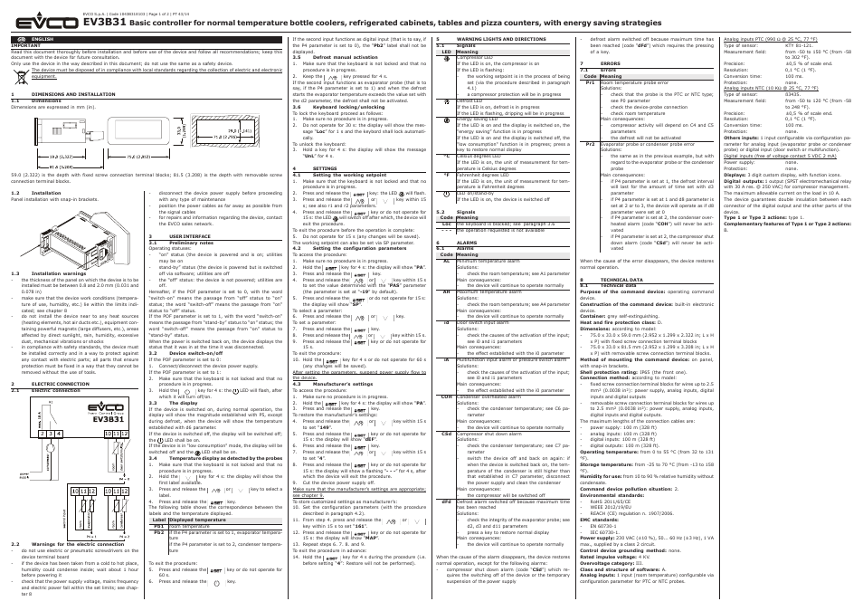 EVCO EV3B31N7 User Manual | 2 pages