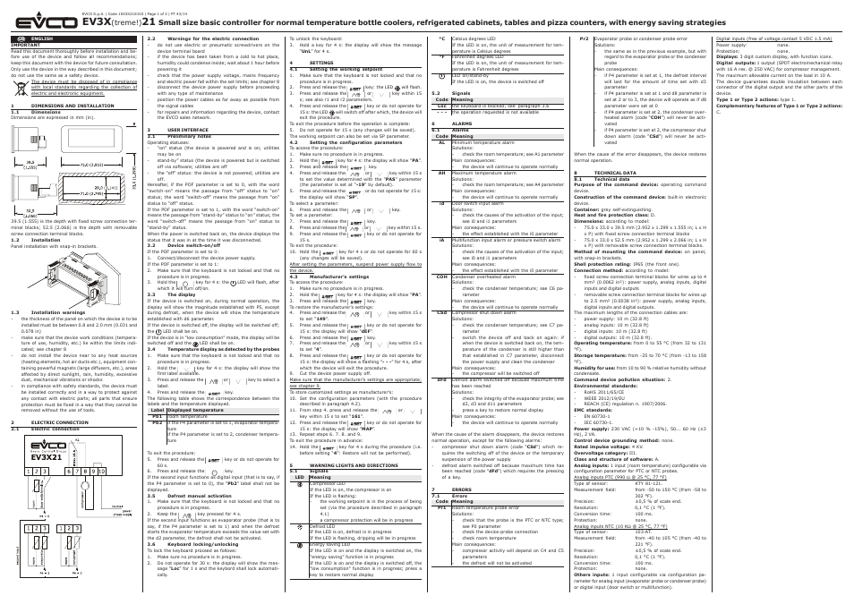 EVCO EV3X21N7 User Manual | 2 pages