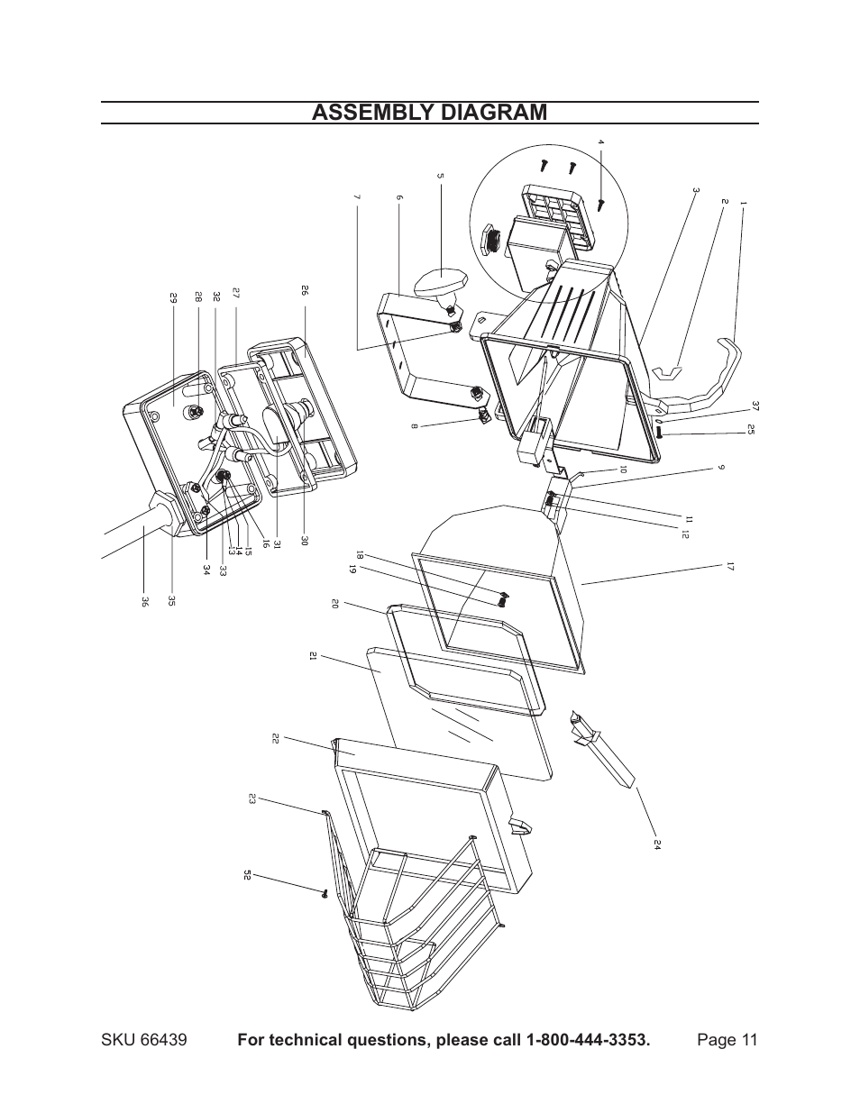 Assembly diagram | Chicago Electric 500 watt twin halogen tripod light 66439 User Manual | Page 11 / 12