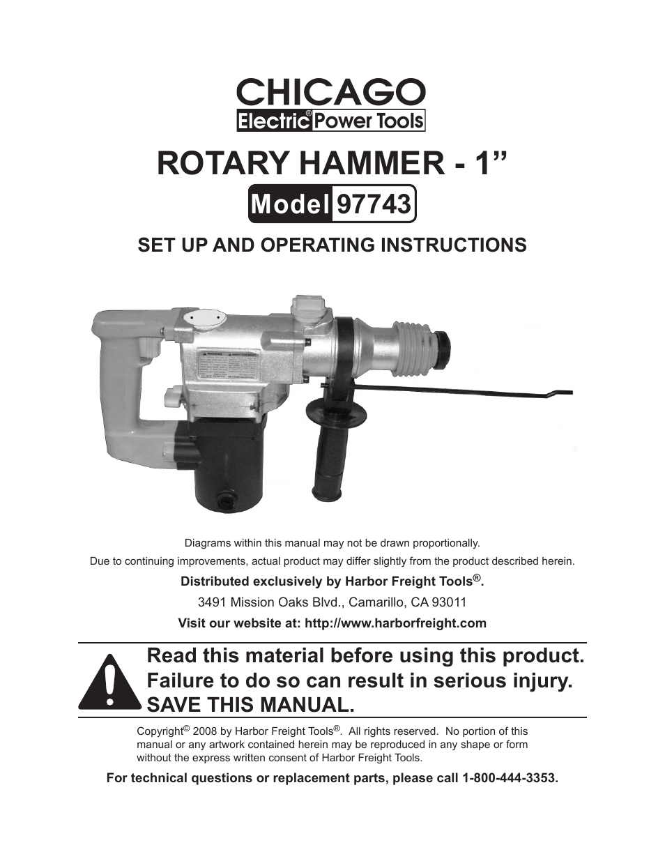 Chicago Electric Rotary Hammer 97743 User Manual | 18 pages