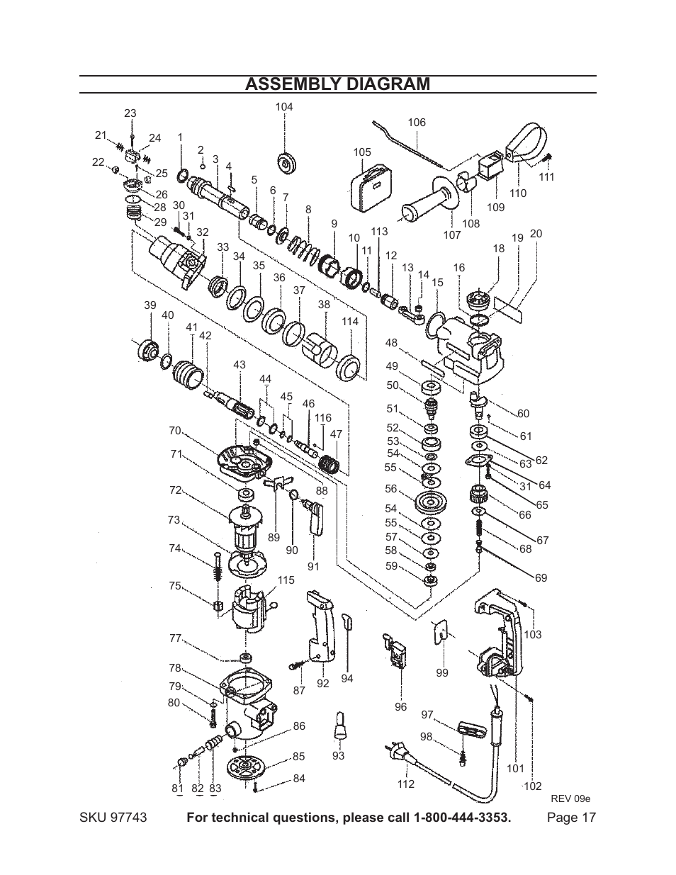 Assembly diagram | Chicago Electric Rotary Hammer 97743 User Manual | Page 17 / 18