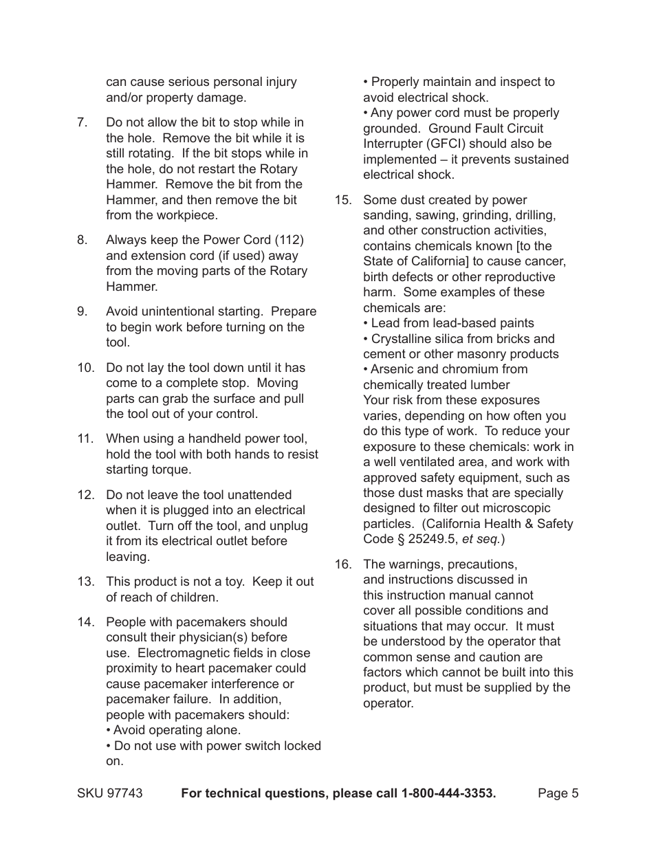 Chicago Electric Rotary Hammer 97743 User Manual | Page 5 / 18