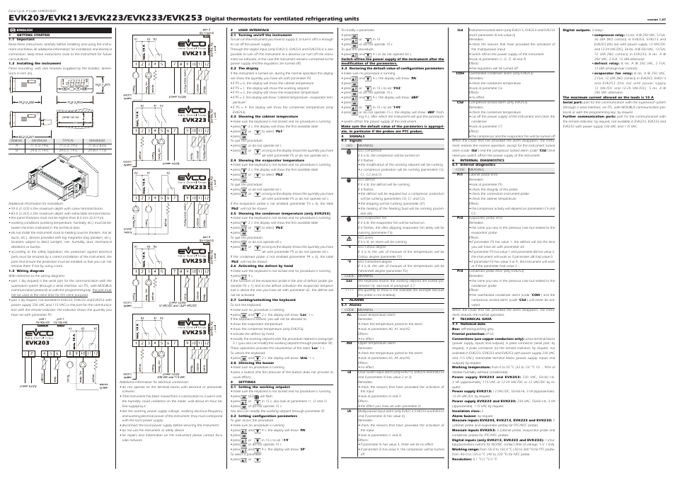 EVCO EVK253N7 User Manual | 2 pages