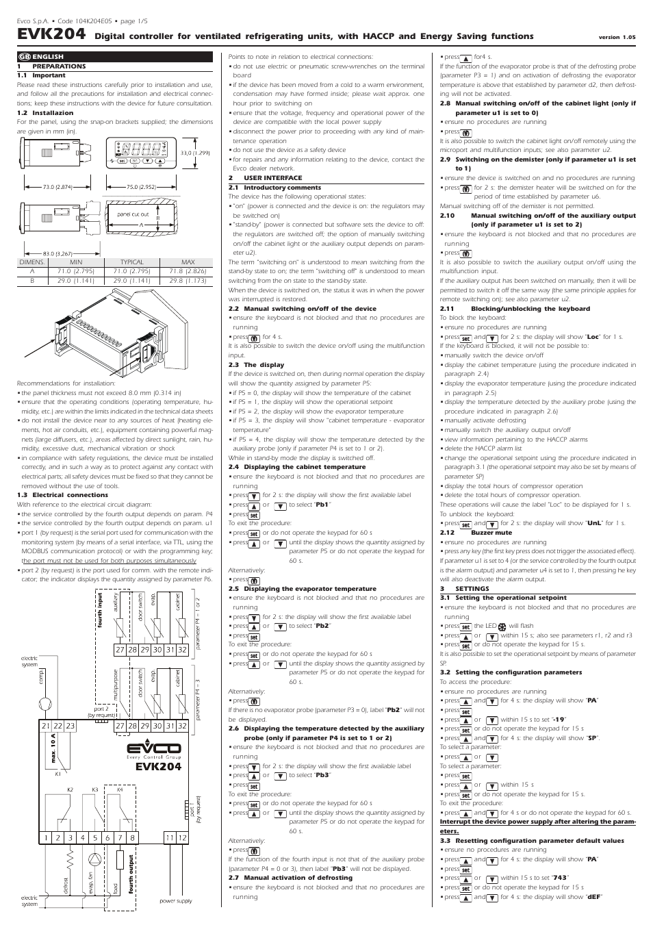 EVCO EVK204N9 User Manual | 5 pages