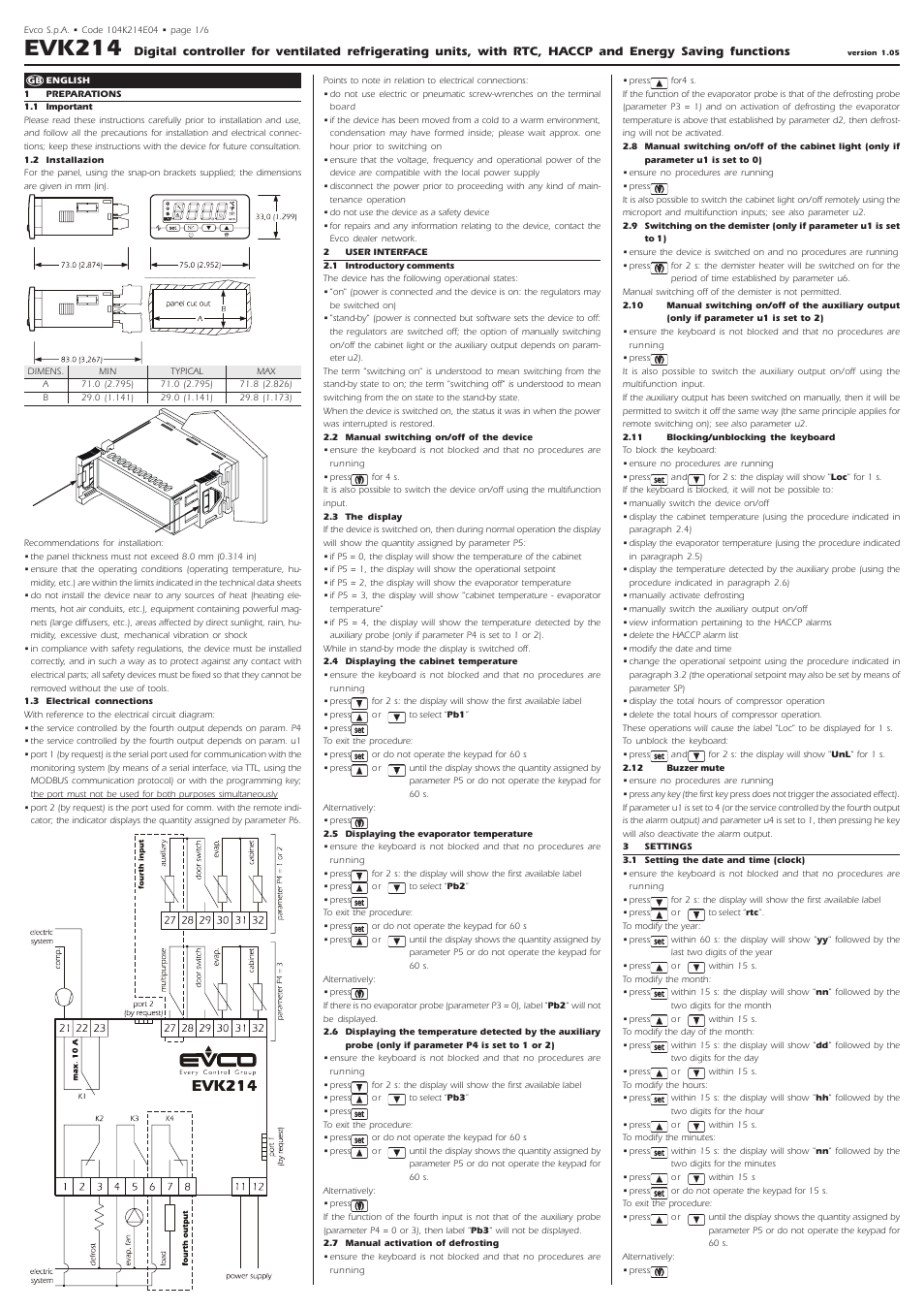 EVCO EVK214N9 User Manual | 6 pages