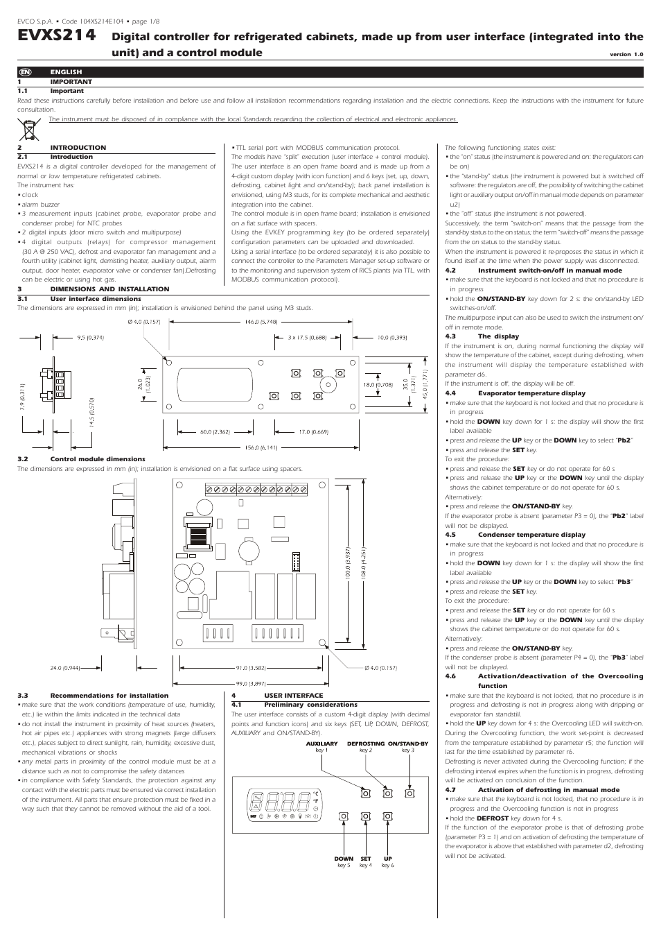 EVCO EVXS214N9 User Manual | 8 pages