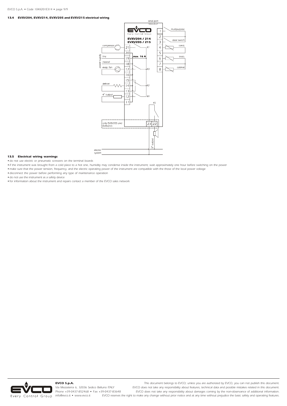 EVCO EVXV215N7 User Manual | Page 9 / 9