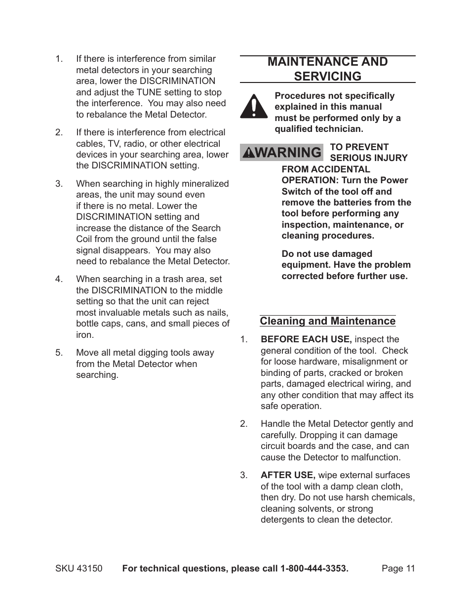 Maintenance and servicing | Chicago Electric 43150 User Manual | Page 11 / 13