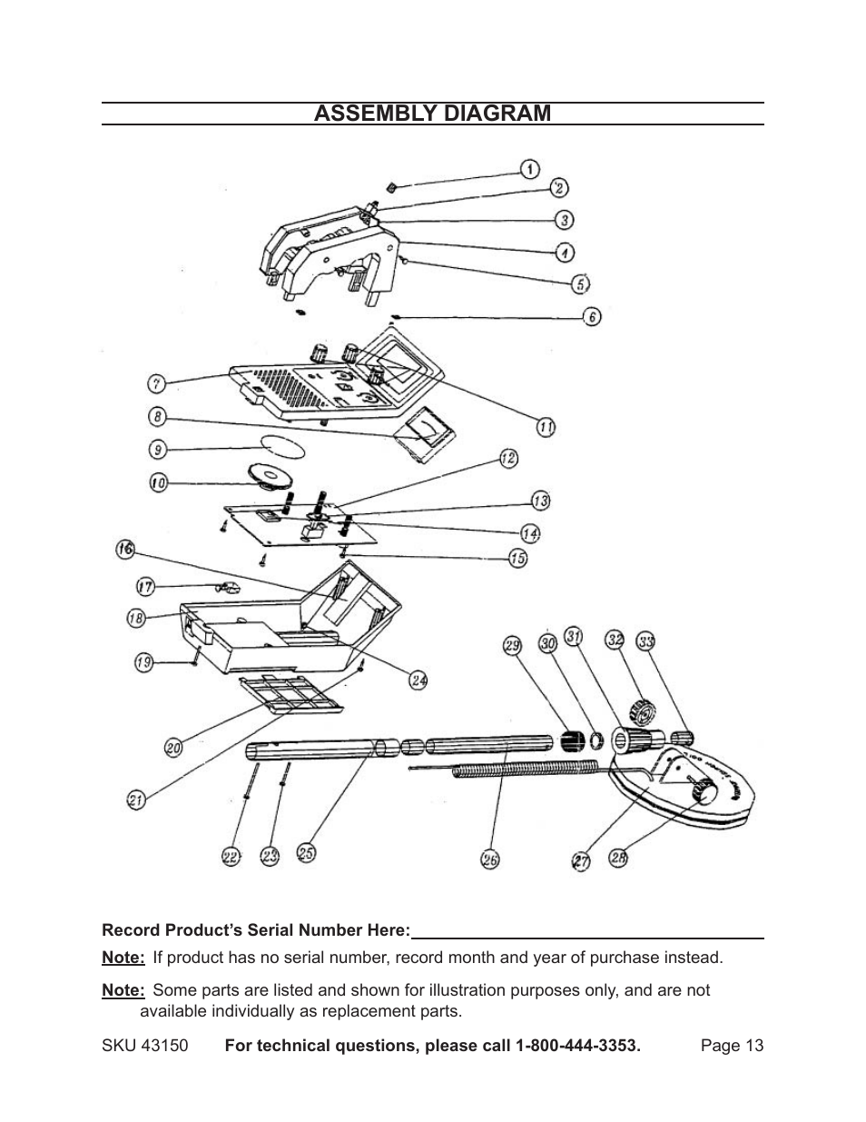 Assembly diagram | Chicago Electric 43150 User Manual | Page 13 / 13