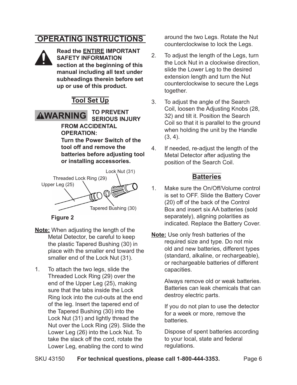 Operating instructions | Chicago Electric 43150 User Manual | Page 6 / 13