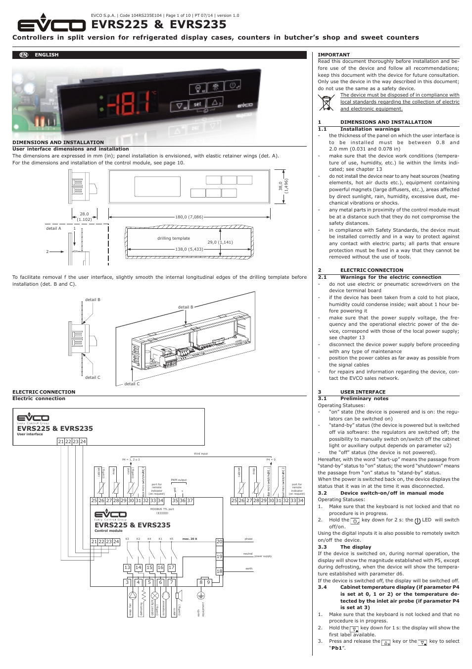 EVCO EVRS235N9 User Manual | 10 pages