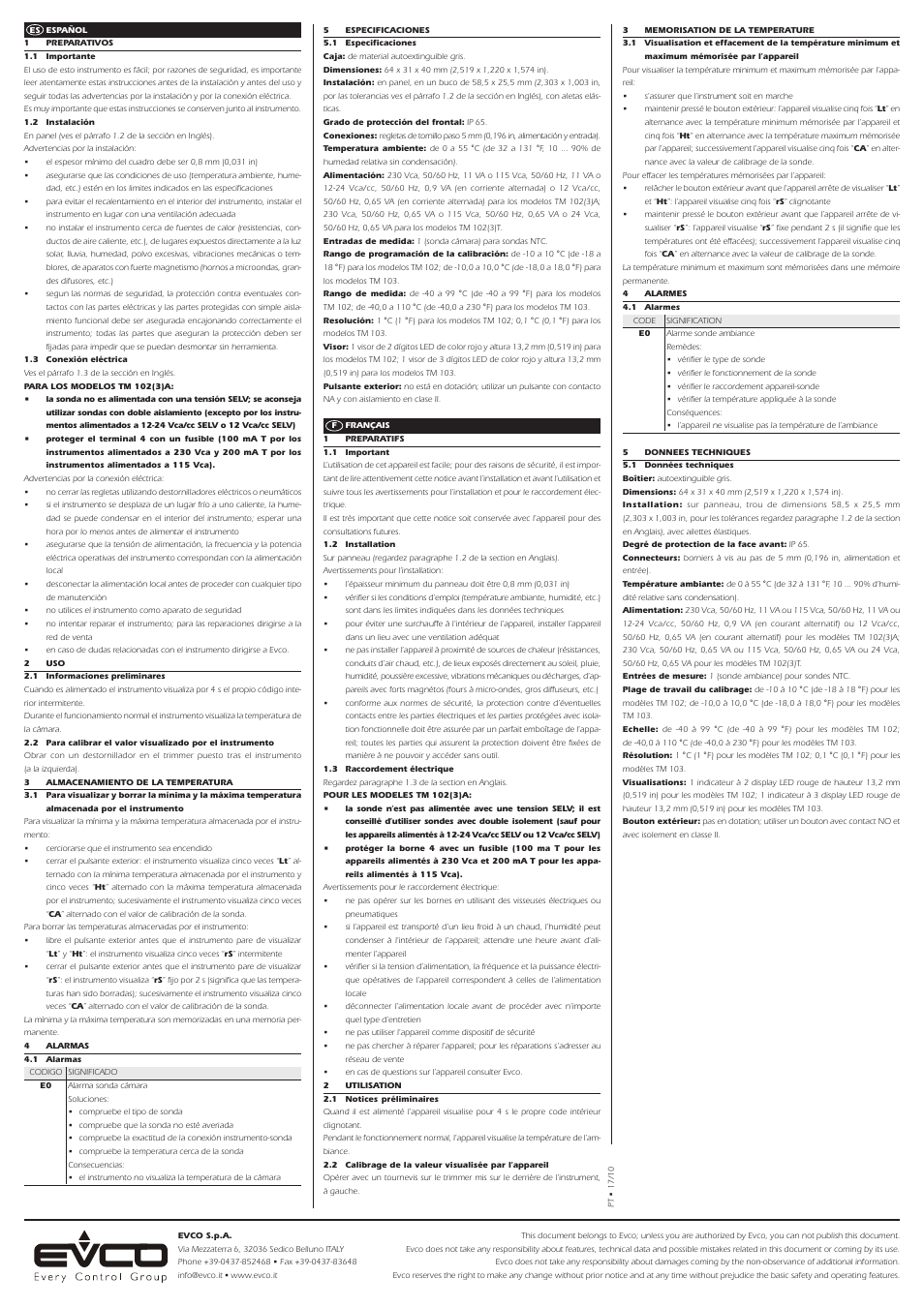 EVCO TM103T User Manual | Page 2 / 2