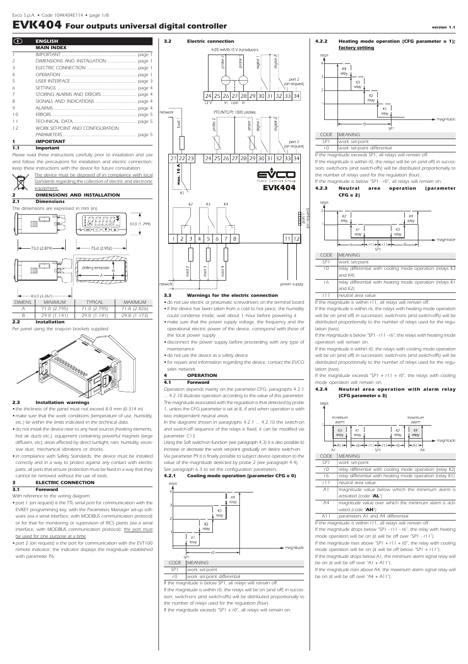 EVCO EVK404N9 User Manual | 8 pages