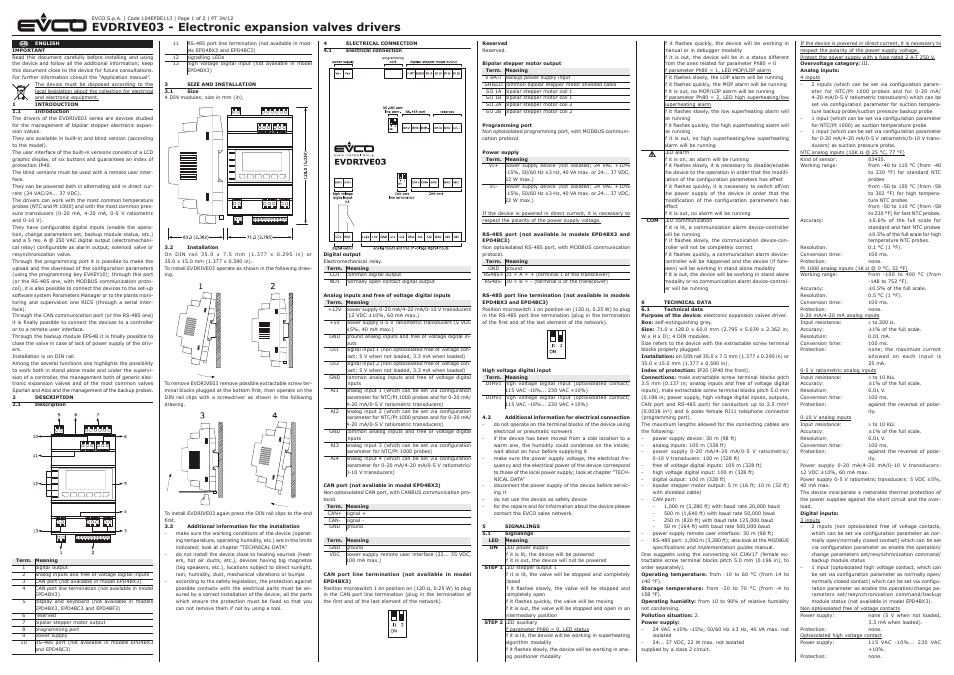 EVCO EPD4DF3 User Manual | 2 pages