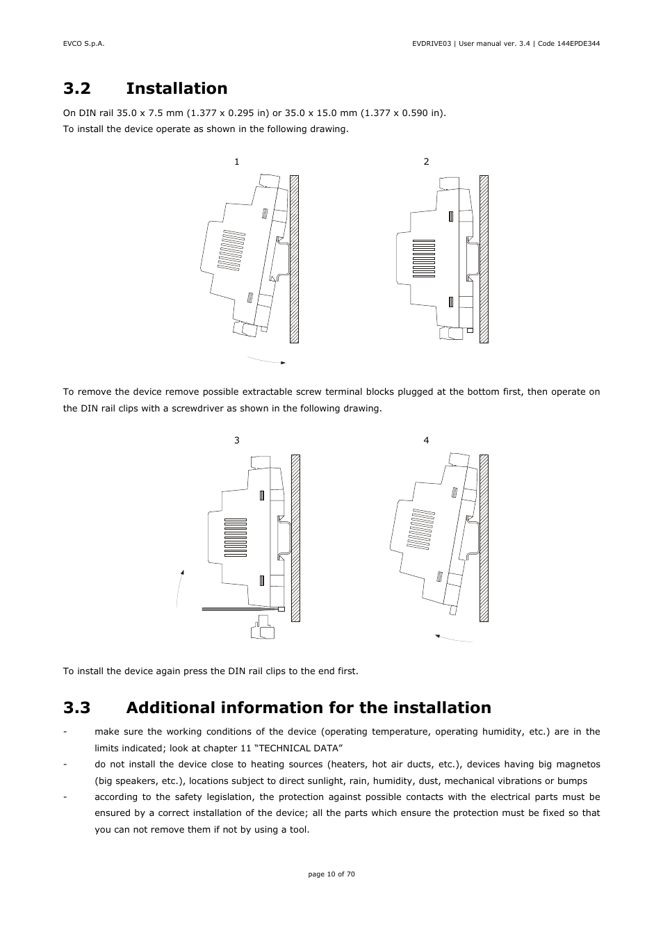 2 installation, 3 additional information for the installation | EVCO EPD4DF3 Installer manual User Manual | Page 10 / 70