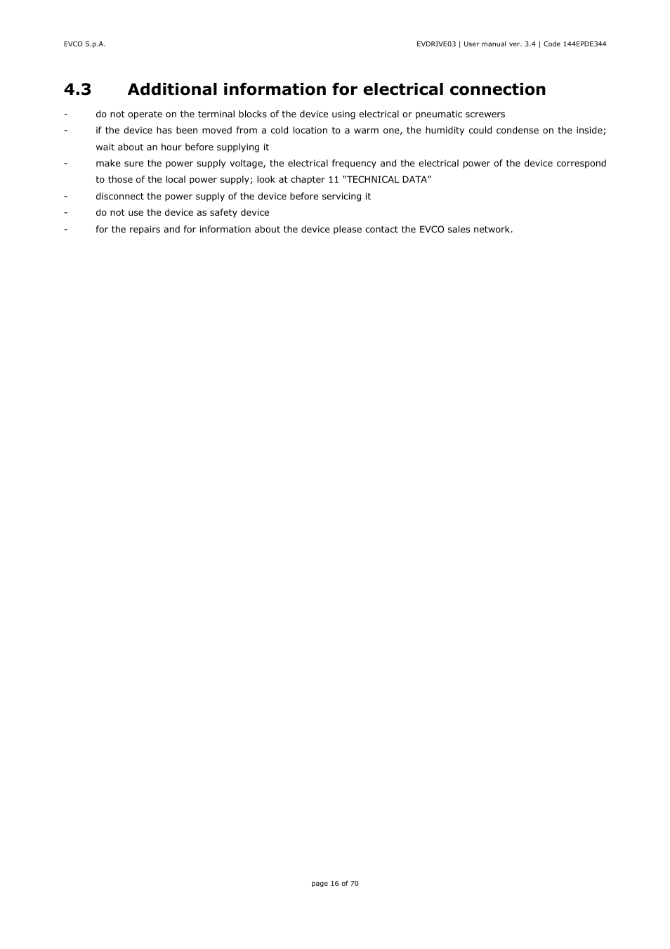 3 additional information for electrical connection | EVCO EPD4DF3 Installer manual User Manual | Page 16 / 70