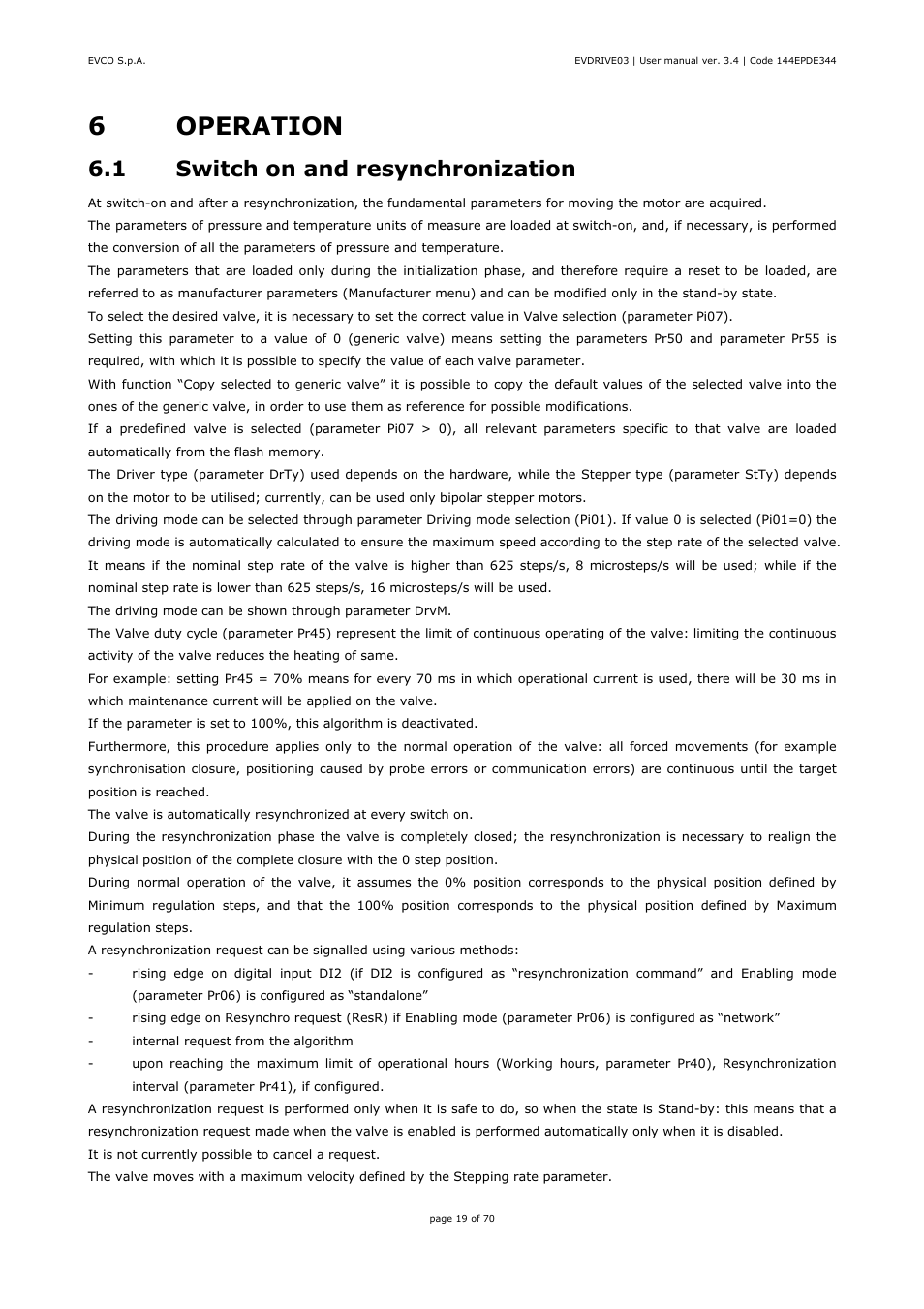 6operation, 1 switch on and resynchronization | EVCO EPD4DF3 Installer manual User Manual | Page 19 / 70
