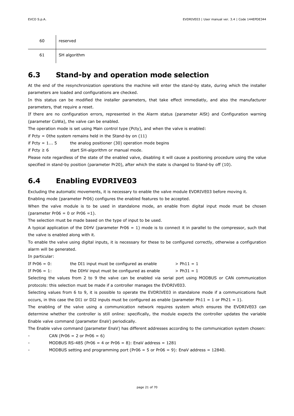 3 stand-by and operation mode selection, 4 enabling evdrive03 | EVCO EPD4DF3 Installer manual User Manual | Page 21 / 70