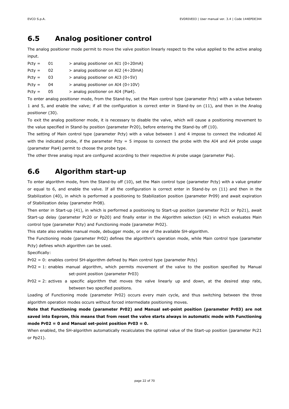 5 analog positioner control, 6 algorithm start-up | EVCO EPD4DF3 Installer manual User Manual | Page 22 / 70