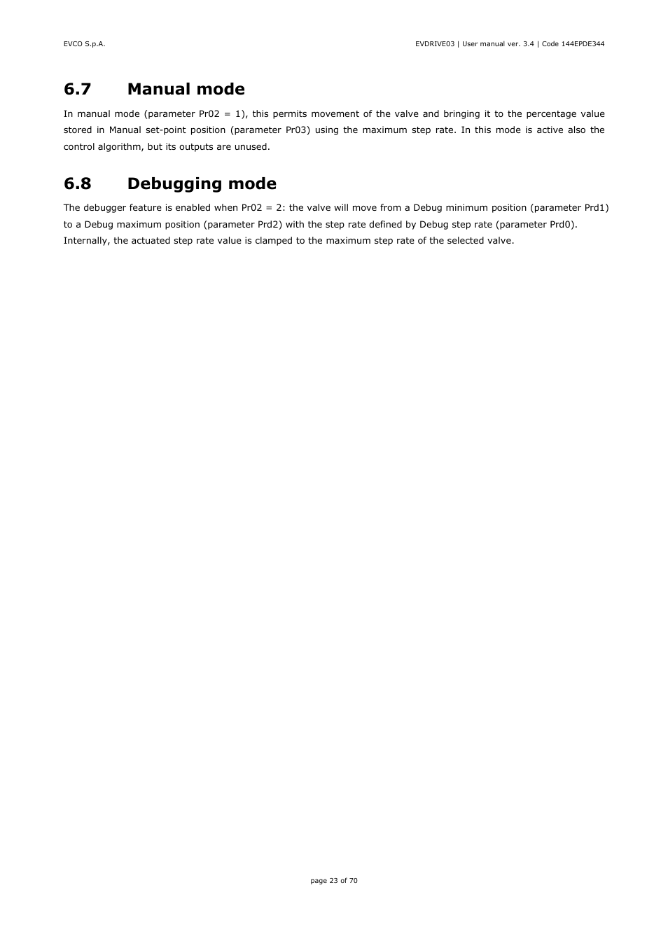 7 manual mode, 8 debugging mode | EVCO EPD4DF3 Installer manual User Manual | Page 23 / 70