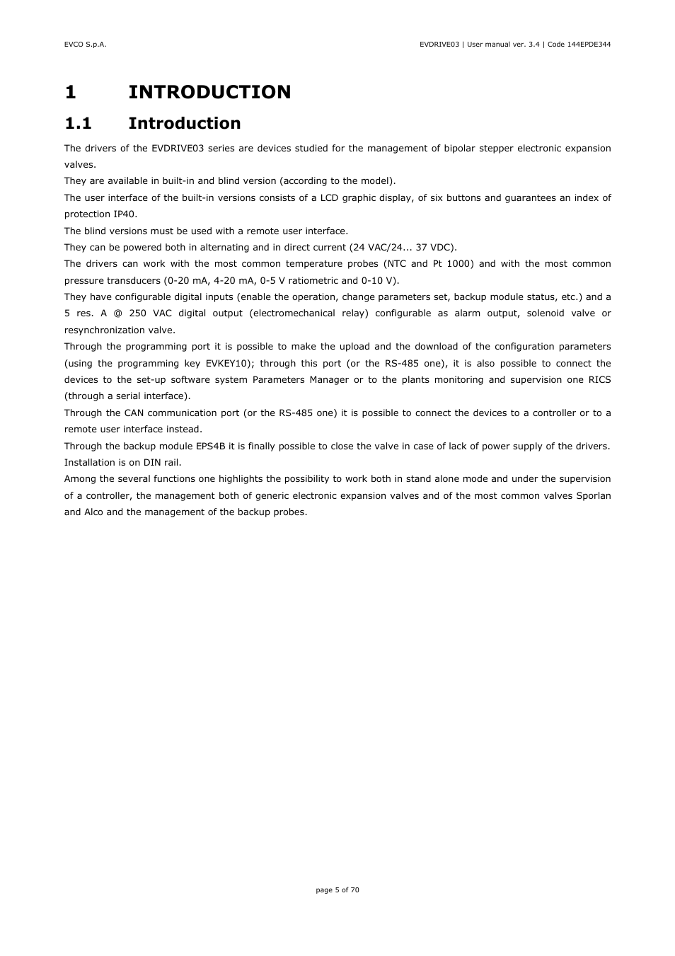 1introduction, 1 introduction | EVCO EPD4DF3 Installer manual User Manual | Page 5 / 70